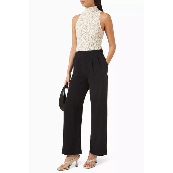 Enza Costa Tops - ENZA COSTA Puckered Lace Sleeveless Mockneck Top Women Medium Cream Sheer Luxury